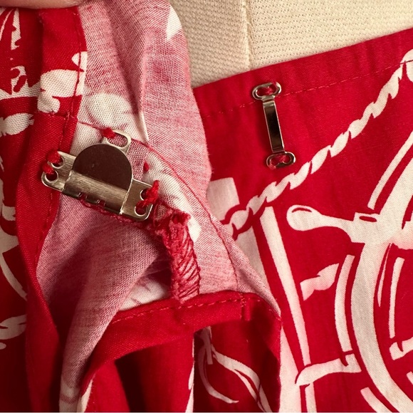 TALBOTS Vintage Red Cotton Nautical MIDI Wrap Skirt Americana Graphic Size 12 - Picture 9 of 14